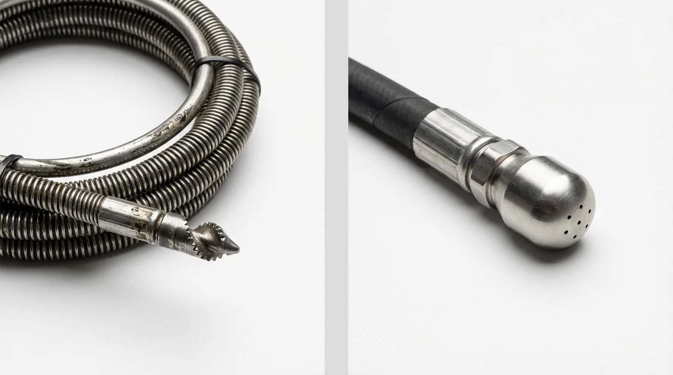 Drain snake cable and hydro jetting nozzle used for drain cleaning in Fairmont, NC