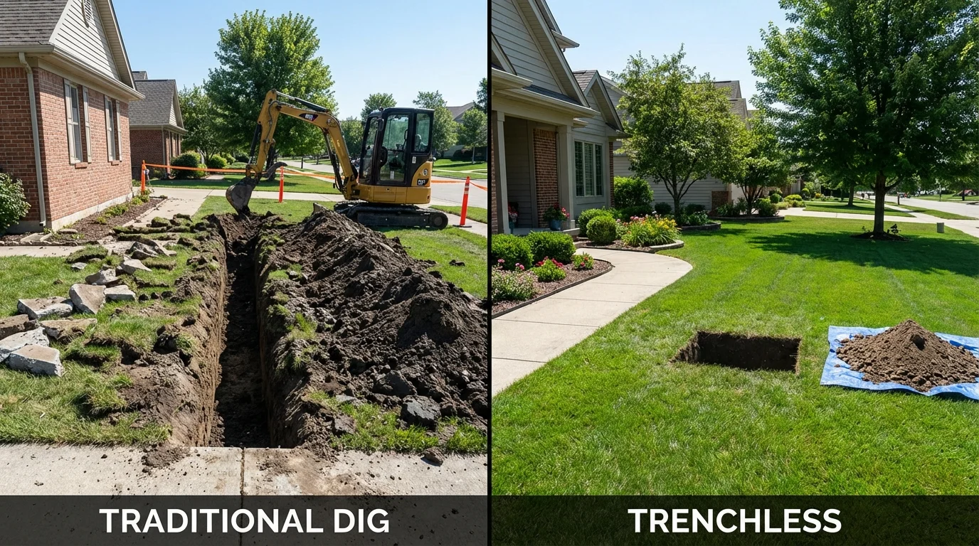 Trenchless sewer repair with minimal yard damage versus traditional excavation in Fairmont, NC